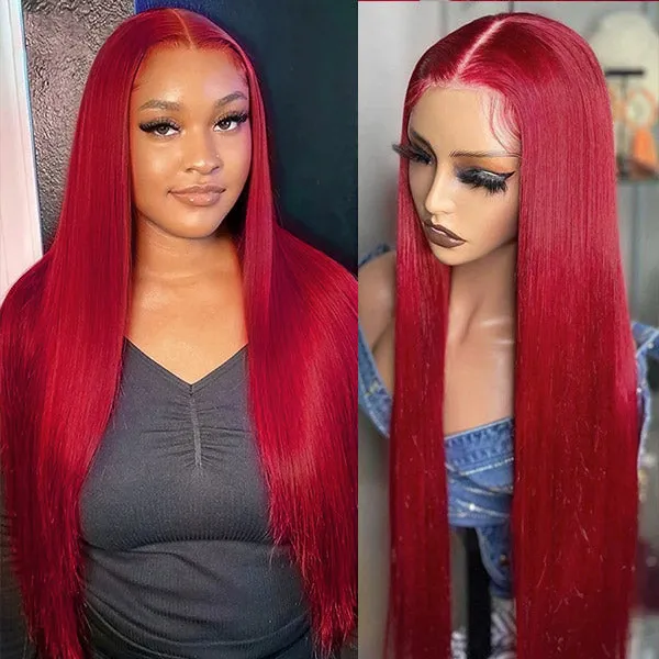 Red Color Straight Human Hair 5x5 13x4 HD Lace Wigs 180 Density Pre Plucked Hairline