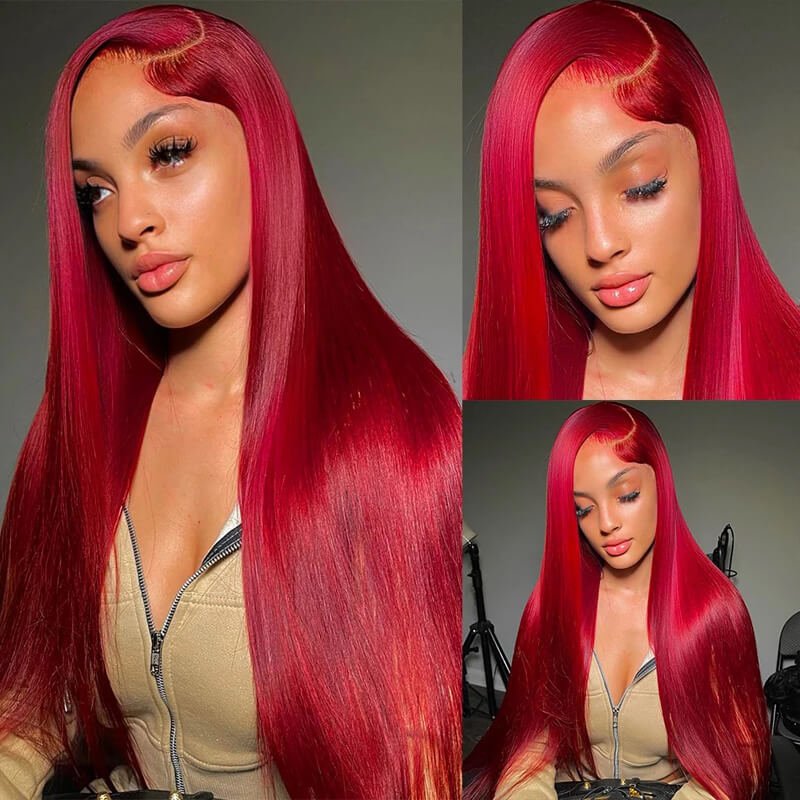 Red Color Straight Human Hair 5x5 13x4 HD Lace Wigs 180 Density Pre Plucked Hairline