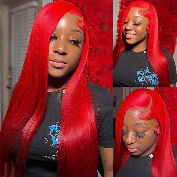 Red Color Straight Human Hair 5x5 13x4 HD Lace Wigs 180 Density Pre Plucked Hairline