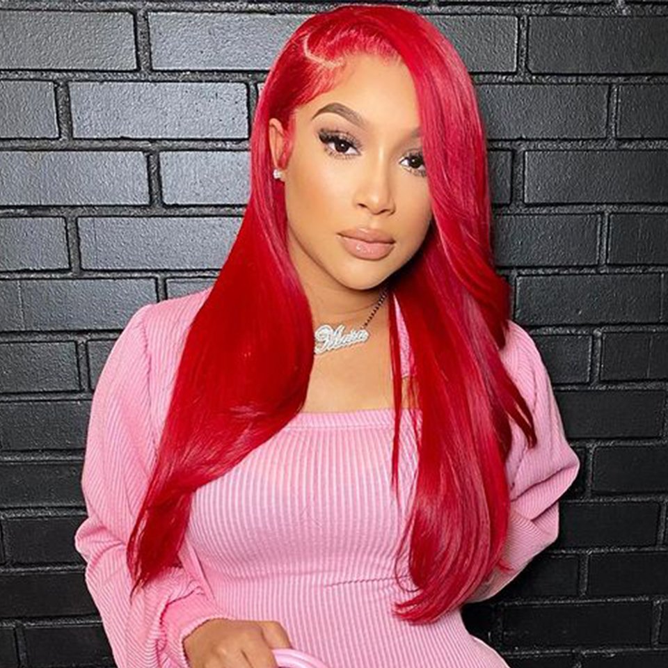 Red Color Straight Human Hair 5x5 13x4 HD Lace Wigs 180 Density Pre Plucked Hairline