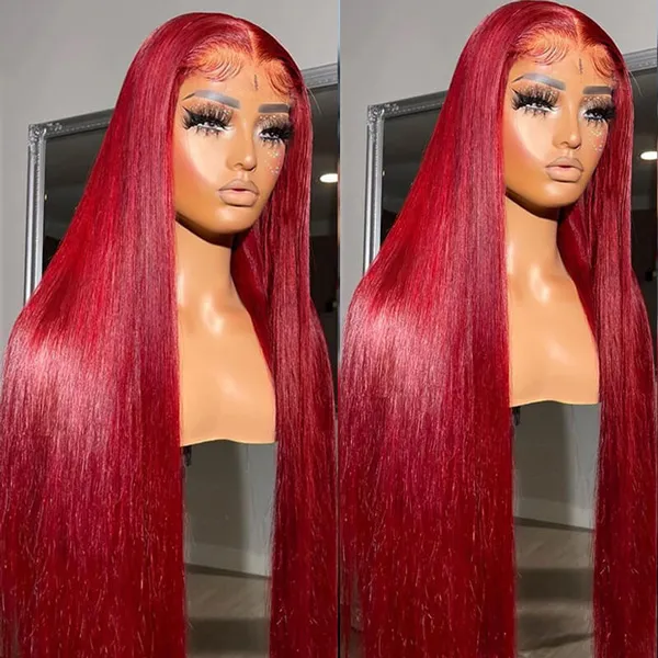 Red Color Straight Human Hair 5x5 13x4 HD Lace Wigs 180 Density Pre Plucked Hairline