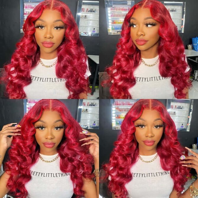 Red Color Wear Go Glueless Straight/Body Wave 6x5 HD Pre-Cut Lace Human Hair Wig