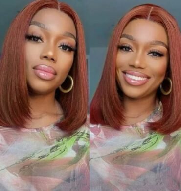 Reddish Brown Short Bob Straight Hair 6x4 Glueless HD Lace Closure Human Hair Wig 180% Density