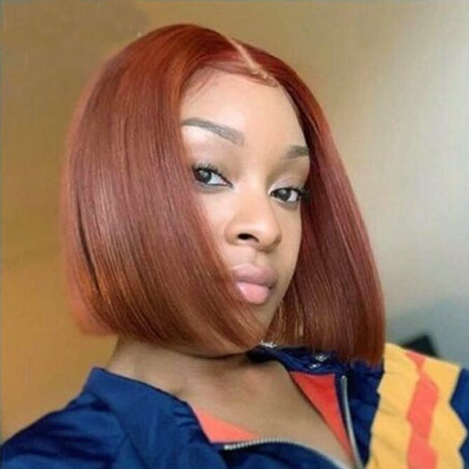 Reddish Brown Short Bob Straight Hair 6x4 Glueless HD Lace Closure Human Hair Wig 180% Density