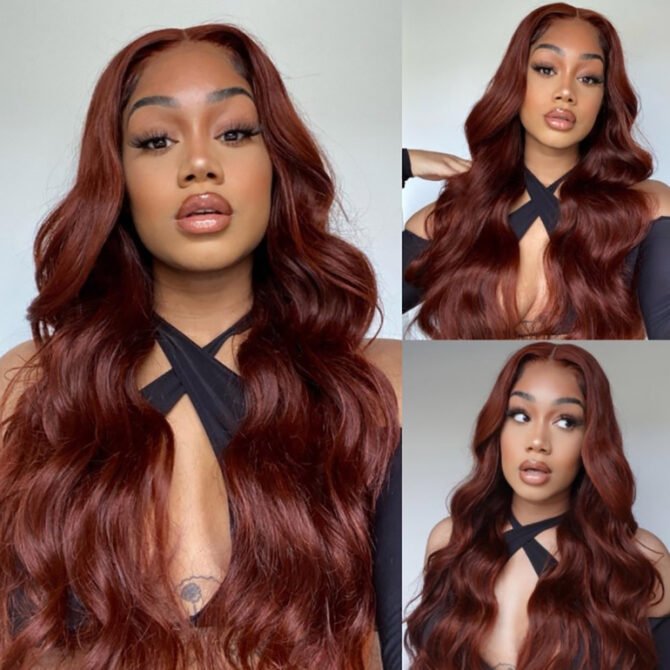 Reddish Brown 6x5 Pre-Cut HD Lace Straight/Body Wave Wear Go Glueless Closure Wig 180% Density