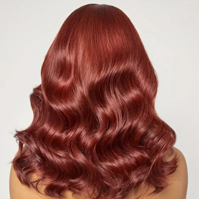Reddish Brown Color New Body Wave Short Full Frontal 5x5 13x4 HD Lace Human Hair Wig Beautiful Barrel Curls