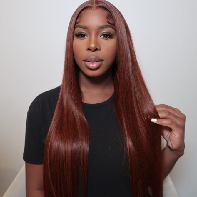 Reddish Brown Straight Hair 6x5 13x4 HD Lace Full Frontal Wig Copper Color Glueless Wig