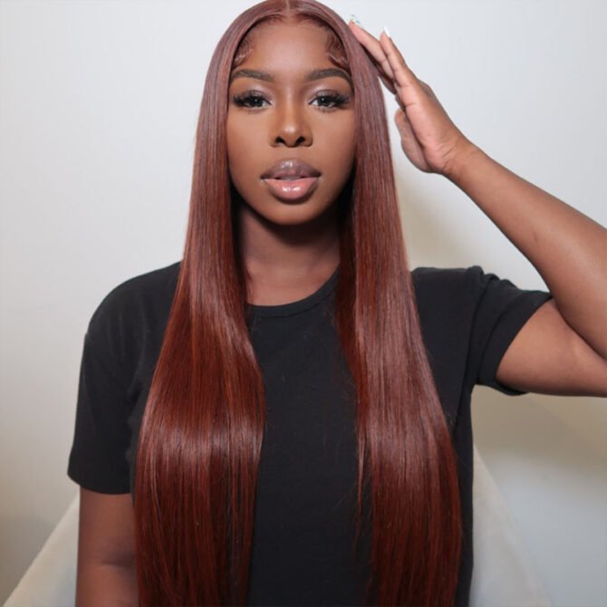 Reddish Brown Straight Hair 6x5 13x4 HD Lace Full Frontal Wig Copper Color Glueless Wig