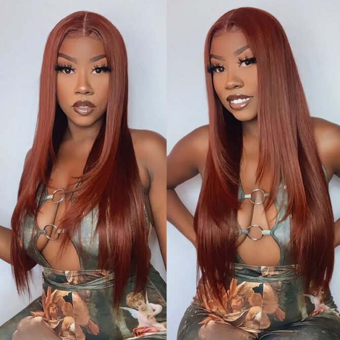 Reddish Brown Straight Hair 6x5 13x4 HD Lace Full Frontal Wig Copper Color Glueless Wig