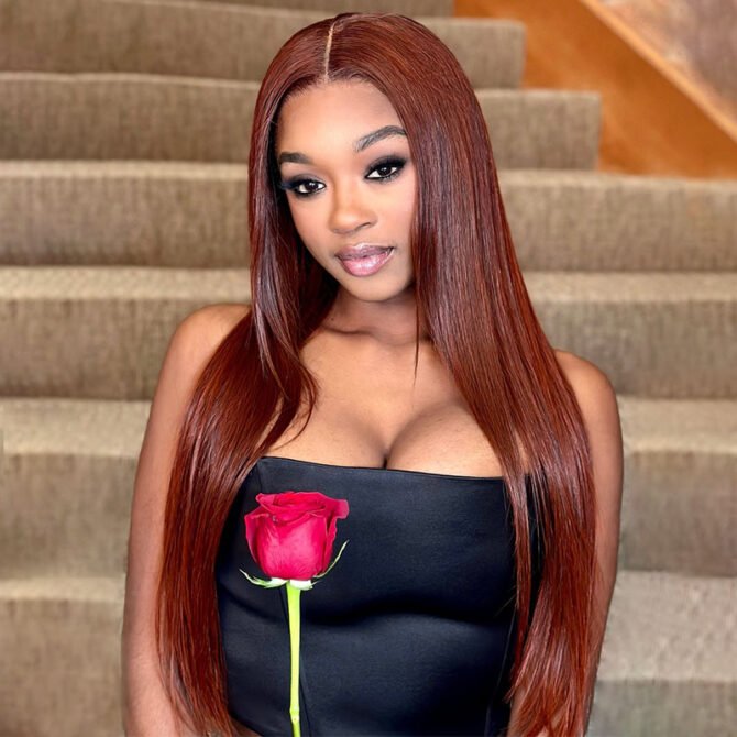 Reddish Brown Straight Hair 6x5 13x4 HD Lace Full Frontal Wig Copper Color Glueless Wig