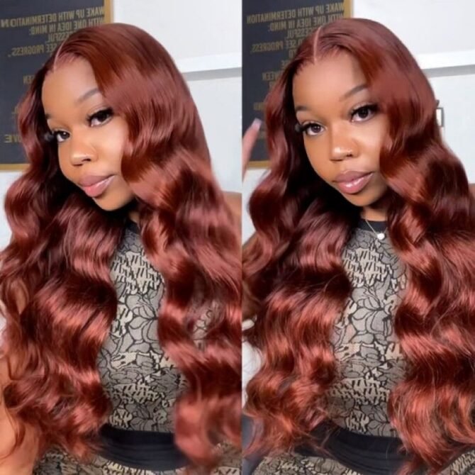 Reddish Brown 6x5 Pre-Cut HD Lace Straight/Body Wave Wear Go Glueless Closure Wig 180% Density