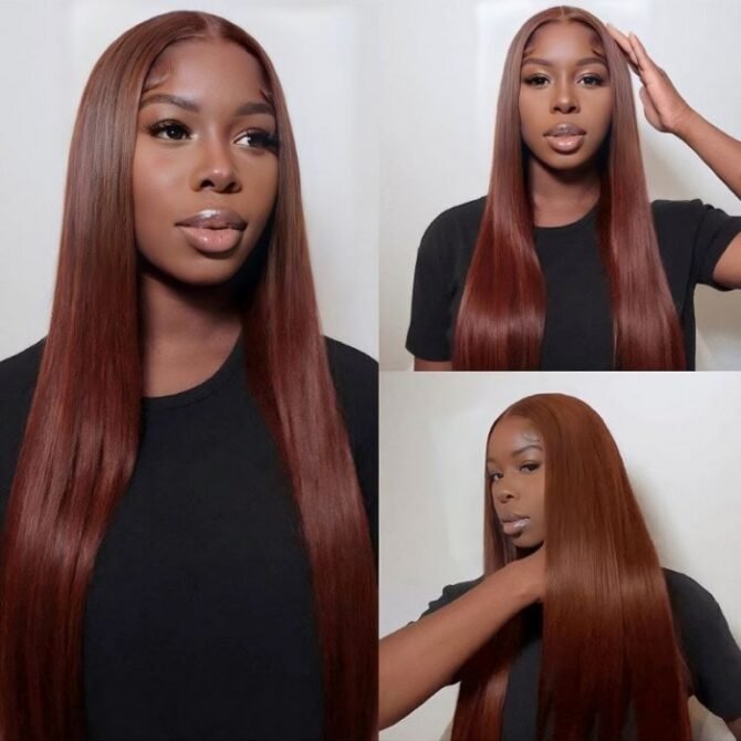 Reddish Brown 6x5 Pre-Cut HD Lace Straight/Body Wave Wear Go Glueless Closure Wig 180% Density