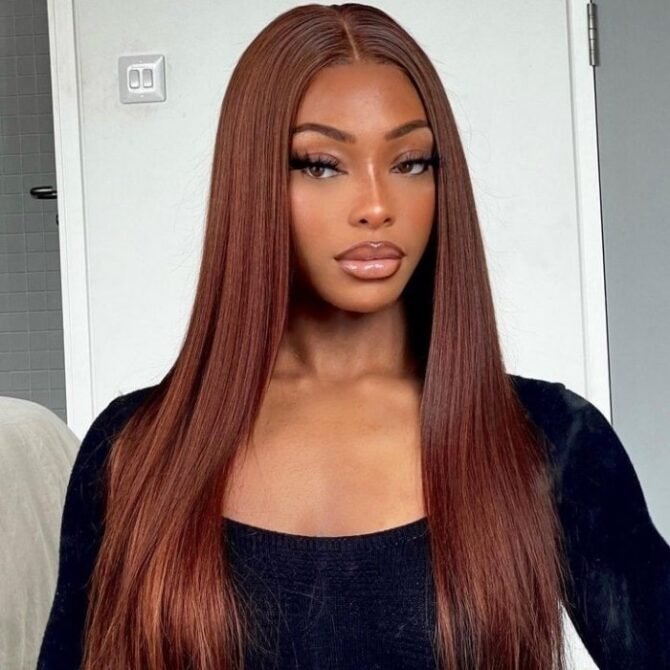 Reddish Brown 6x5 Pre-Cut HD Lace Straight/Body Wave Wear Go Glueless Closure Wig 180% Density
