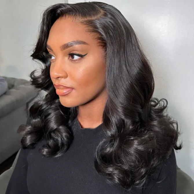 Short Loose Body Wave Wear Go Glueless Human Hair Wig 6x5 HD Lace Natural Black Color