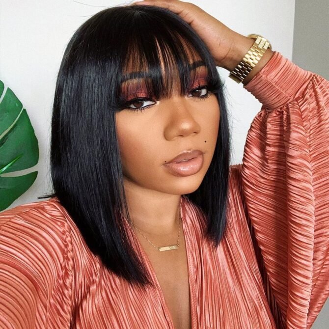 Glueless Short Bob Straight Hair Wig with Bangs 6x5 HD Lace 180% Density
