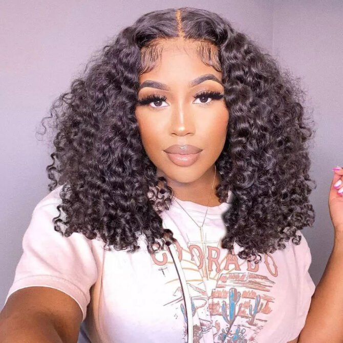 Wear Go Pre-Cut Lace Short Bouncy Curly wig Upgrade 6x5 Lace Deep Curly Glueless Wig
