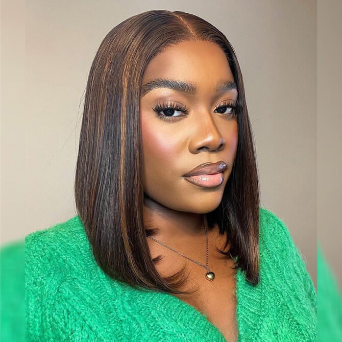 Highlight Short Bob Wigs Straight Hair Glueless 6x5 Lace Wig Mix Color Pre Bleached Knots 180% Density