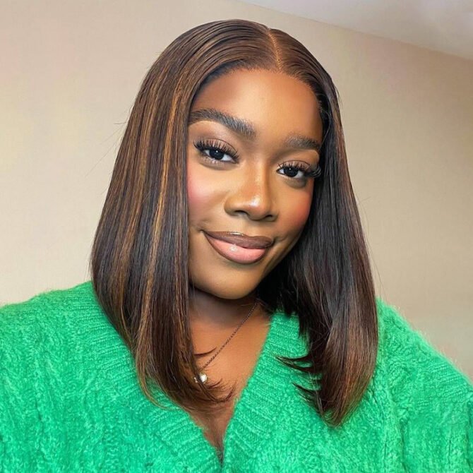 Highlight Short Bob Wigs Straight Hair Glueless 6x5 Lace Wig Mix Color Pre Bleached Knots 180% Density