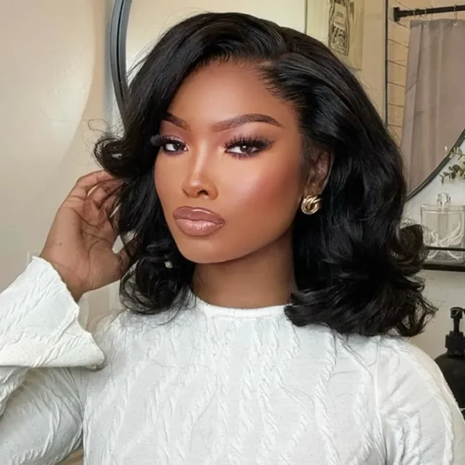 Short Wavy Wave Bob Wigs 6x5 Wear Go Glueless Lace Front Human Hair Wigs For Black Women