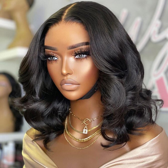 2 for $115.9 | Short Fluffy Curly Bob Wig with Bangs + Wear Go Short Loose Wave 6x5 Lace Wig