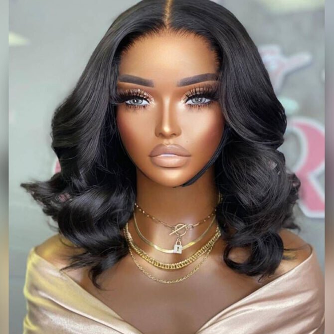 2 for $115.9 | Short Fluffy Curly Bob Wig with Bangs + Wear Go Short Loose Wave 6x5 Lace Wig