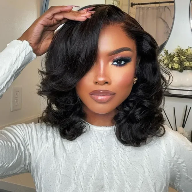Short Wavy Wave Bob Wigs 6x5 Wear Go Glueless Lace Front Human Hair Wigs For Black Women