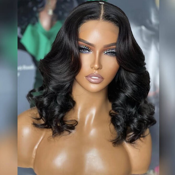 Short Loose Body Wave Wear Go Glueless Human Hair Wig 6x5 HD Lace Natural Black Color
