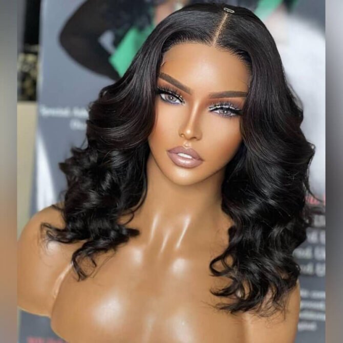 Short Loose Body Wave Wear Go Glueless Human Hair Wig 6x5 HD Lace Natural Black Color