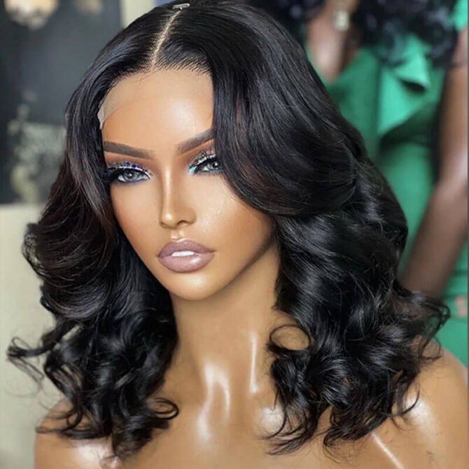 Short Loose Body Wave Wear Go Glueless Human Hair Wig 6x5 HD Lace Natural Black Color