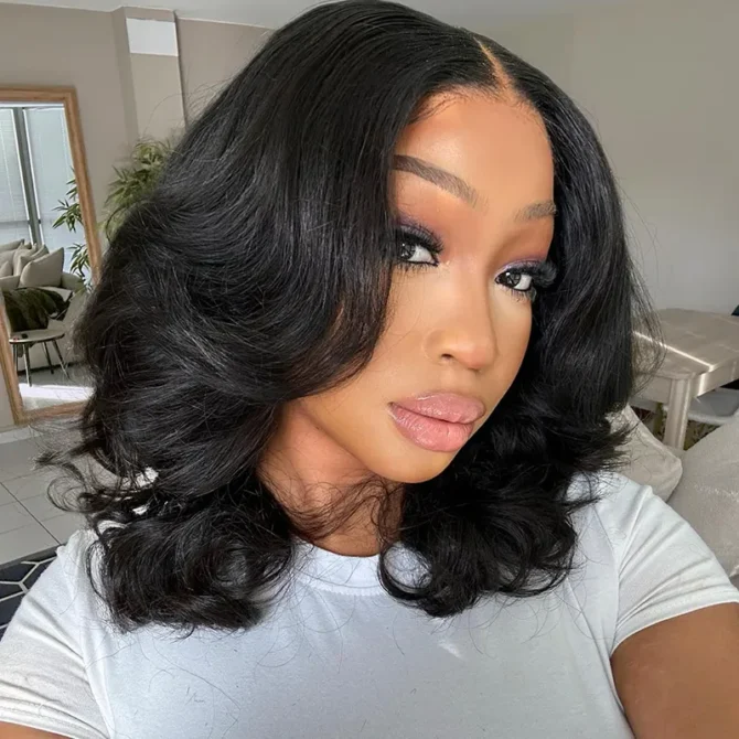 2 for $115.9 | Short Fluffy Curly Bob Wig with Bangs + Wear Go Short Loose Wave 6x5 Lace Wig