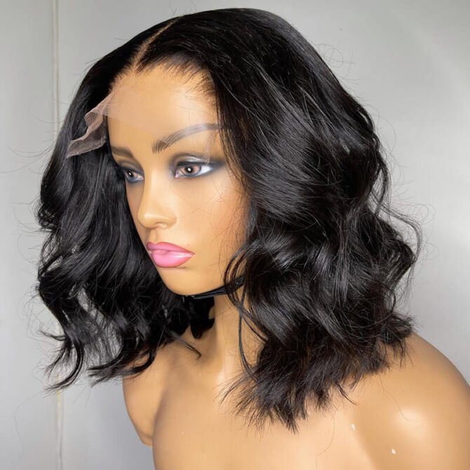 Short Wavy Wave Bob Wigs 6x5 Wear Go Glueless Lace Front Human Hair Wigs For Black Women
