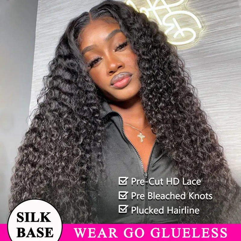 Deep Wave Wear Go Glueless Human Hair 6x5 Lace Silk Base Cap Wig Pre-Cut Lace Bleached Knots