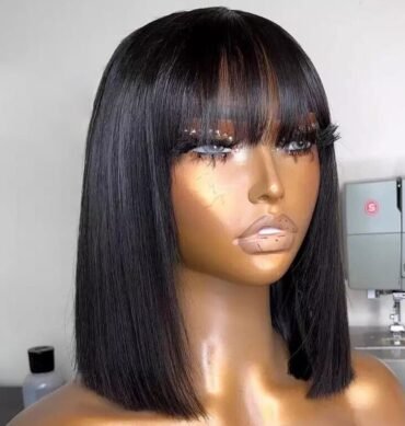 Wear Go Glueless Short Bob Wig with Bangs Straight Hair Realistic Scalp 180% Density