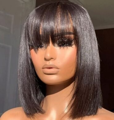 Glueless Short Bob Straight Hair Wig with Bangs 6x5 HD Lace 180% Density