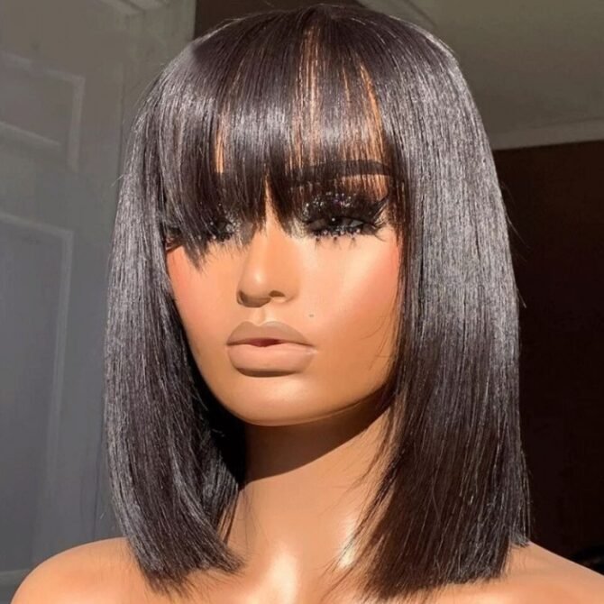 Glueless Short Bob Straight Hair Wig with Bangs 6x5 HD Lace 180% Density