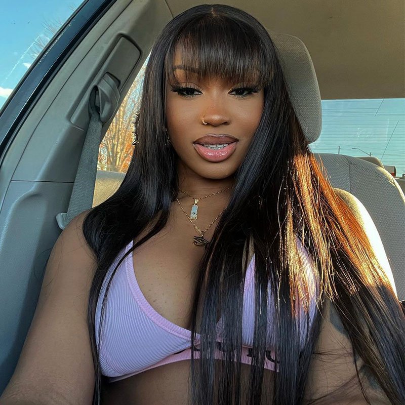 Straight Hair Wig with Bangs 6x5 Lace Wear Go Glueless Closure Wig 100% Human Hair