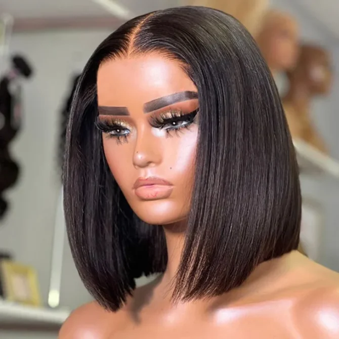 Straight Human Hair Bob Wig 6x5 HD Lace Wear Go Glueless Wig Bleached Knots 180% Density