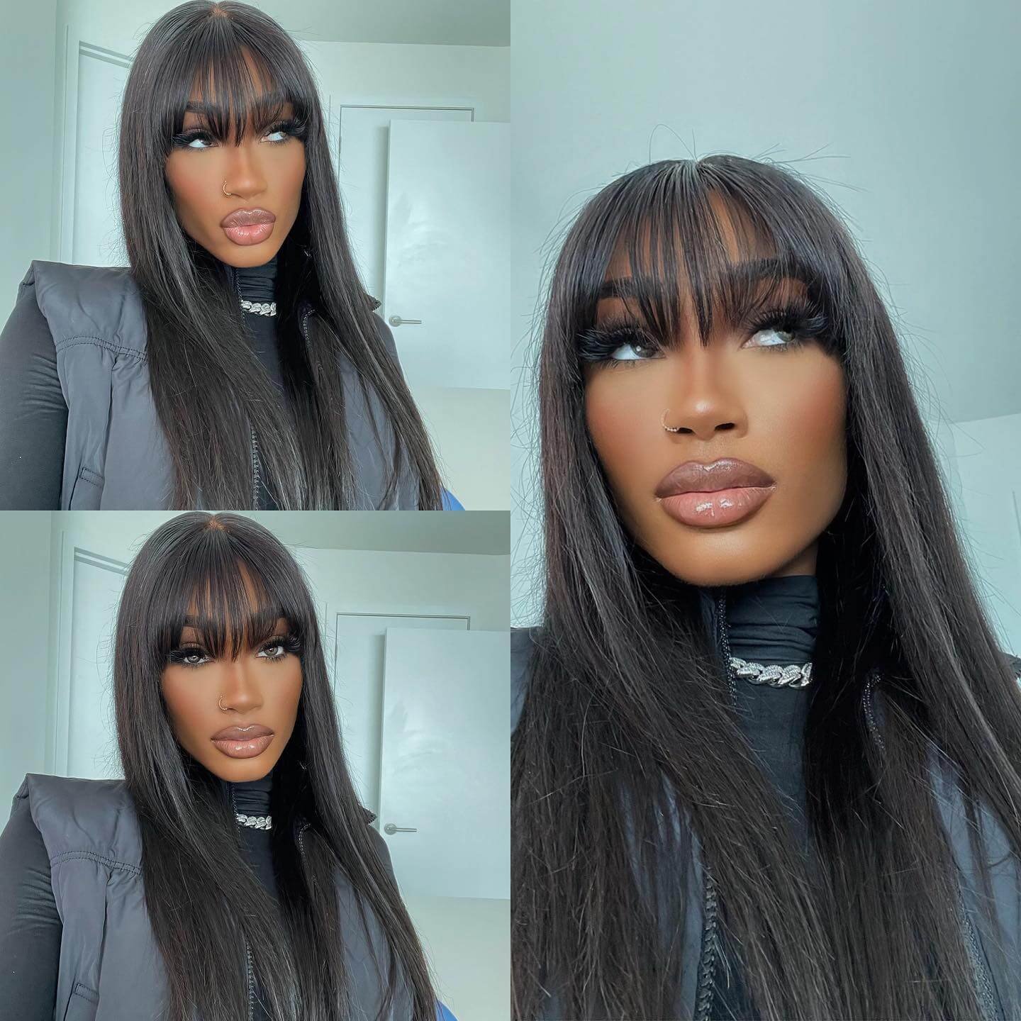 Straight Hair Wig with Bangs 6x5 Lace Wear Go Glueless Closure Wig 100% Human Hair