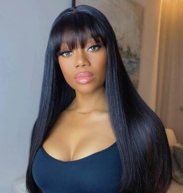 Straight Hair Wig with Bangs 6x5 Lace Wear Go Glueless Closure Wig 100% Human Hair