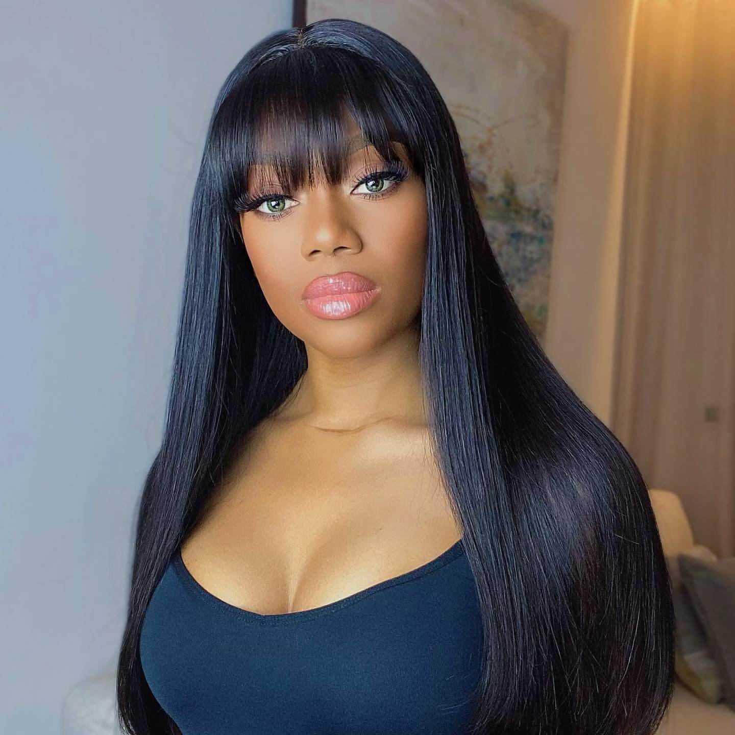Straight Hair Wig with Bangs 6x5 Lace Wear Go Glueless Closure Wig 100% Human Hair