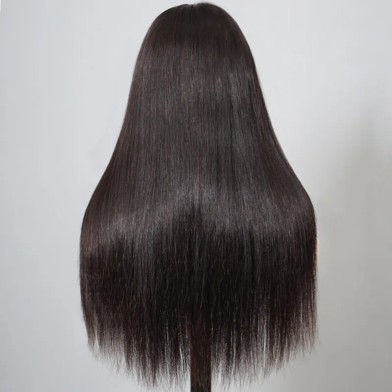 Straight Hair Wig with Bangs 6x5 Lace Wear Go Glueless Closure Wig 100% Human Hair