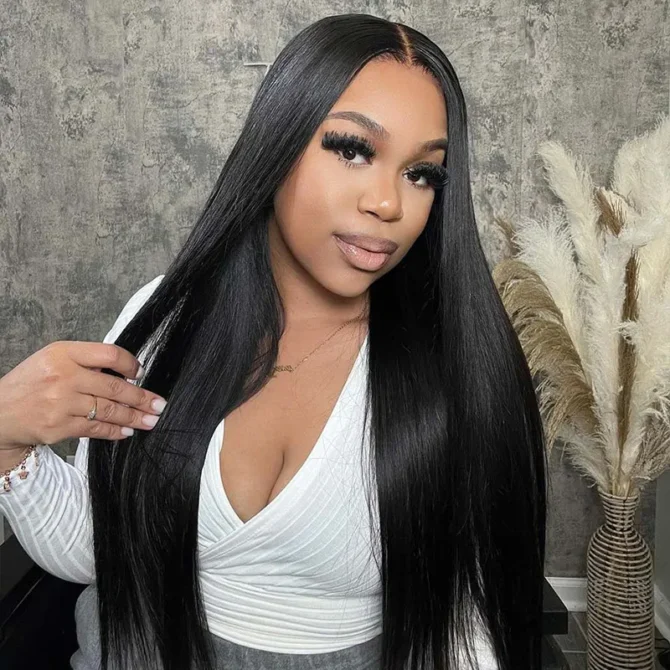 Straight Hair 9x6 Lace Human Hair Wear Go Glueless Wig M-Cap Pre Bleached Knots