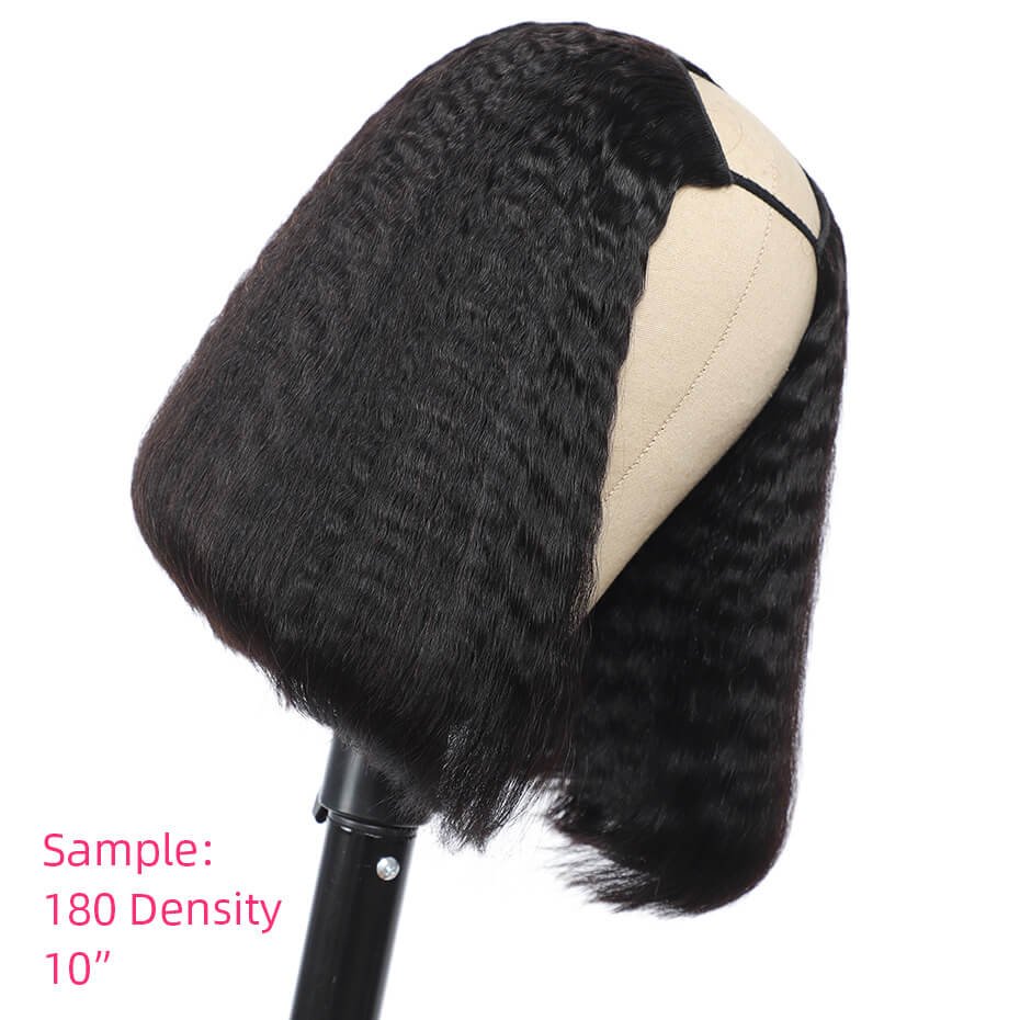 Yaki U Part Bob Wig 100% Human Hair Kinky Straight Short Wig 180% Density Quick Easy Install