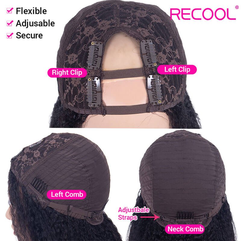 Yaki U Part Bob Wig 100% Human Hair Kinky Straight Short Wig 180% Density Quick Easy Install