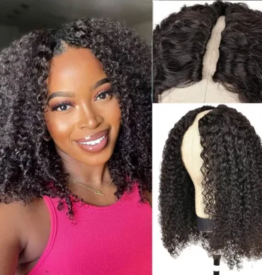 V Part Short Curly Bob Wig 100% Human Hair Quick And Easy Install