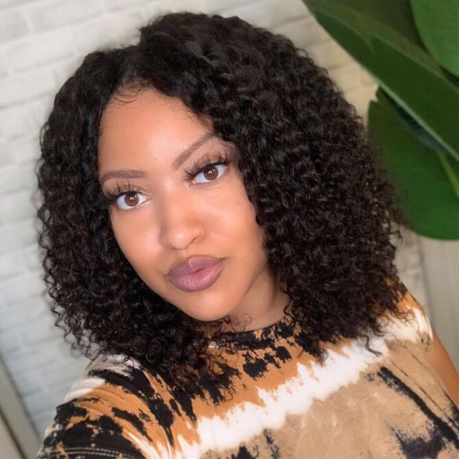 V Part Short Curly Bob Wig 100% Human Hair Quick And Easy Install