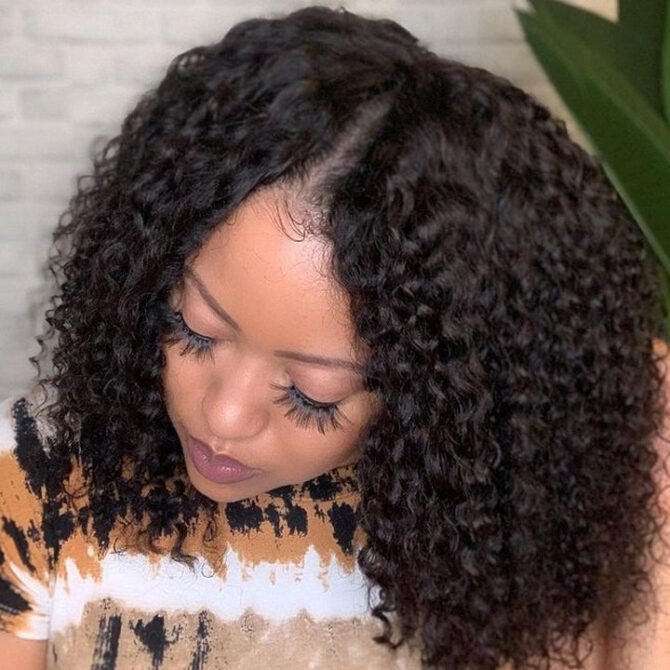 V Part Short Curly Bob Wig 100% Human Hair Quick And Easy Install