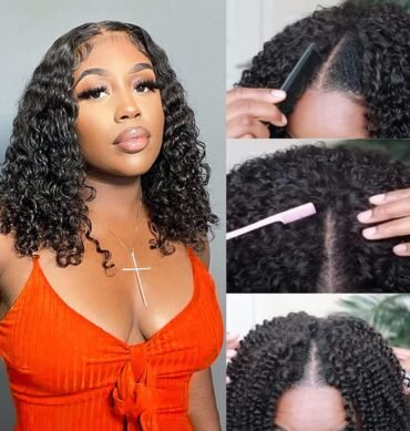 V Part Short Deep Wave Bob Wig 100% Human Hair Quick And Easy Install