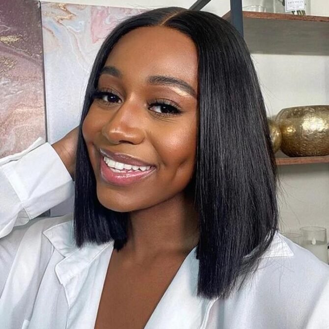 V Part Short Bob Wig Straight Human Hair Glueless Wig Protective Style