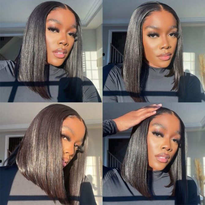 V Part Short Bob Wig Straight Human Hair Glueless Wig Protective Style